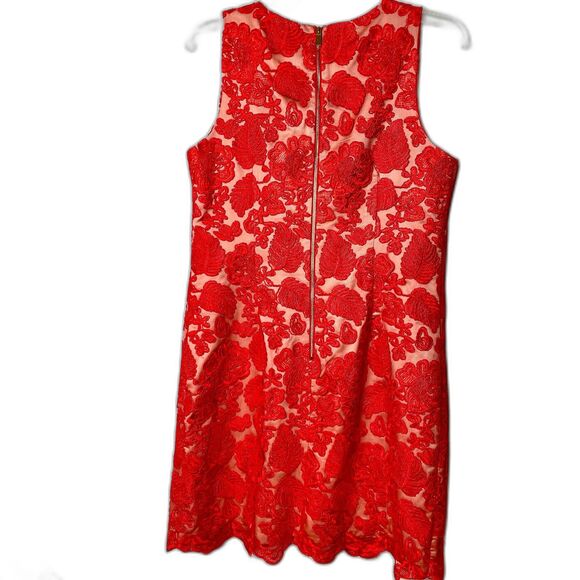 Vince Camuto Embroidered Mesh Sheath Dress Sz 8 Floral Red Cocktail Party - Picture 2 of 10